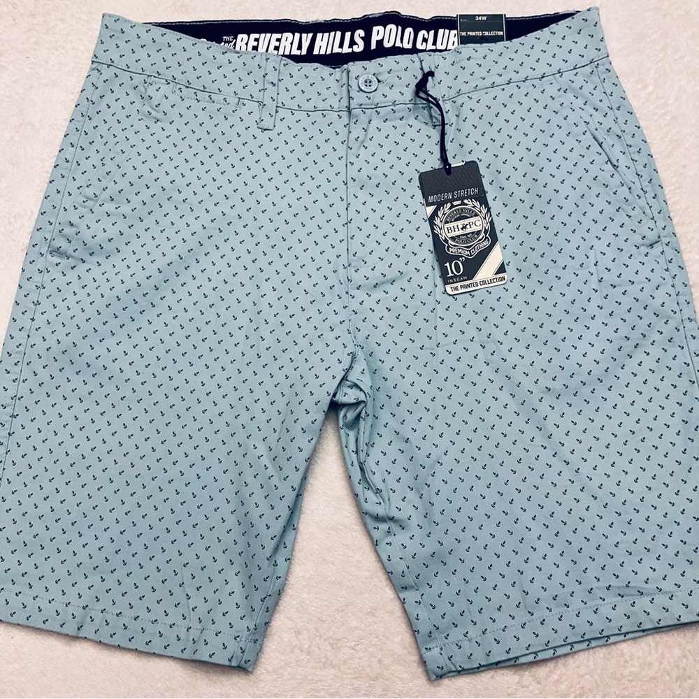 NWT BEVERLY HILLS POLO CLUB Relaxed Straight Fit Light Blue Anchor Pattern Short